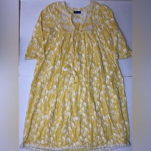 Ro’s Garden Yellow White Floral Maxi Dress Fringe Hem And Tassels Size L
